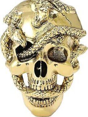 NEW Punk Skull Snake Brooch Gothic Skull Head Wrapping Snake Brooch Gold